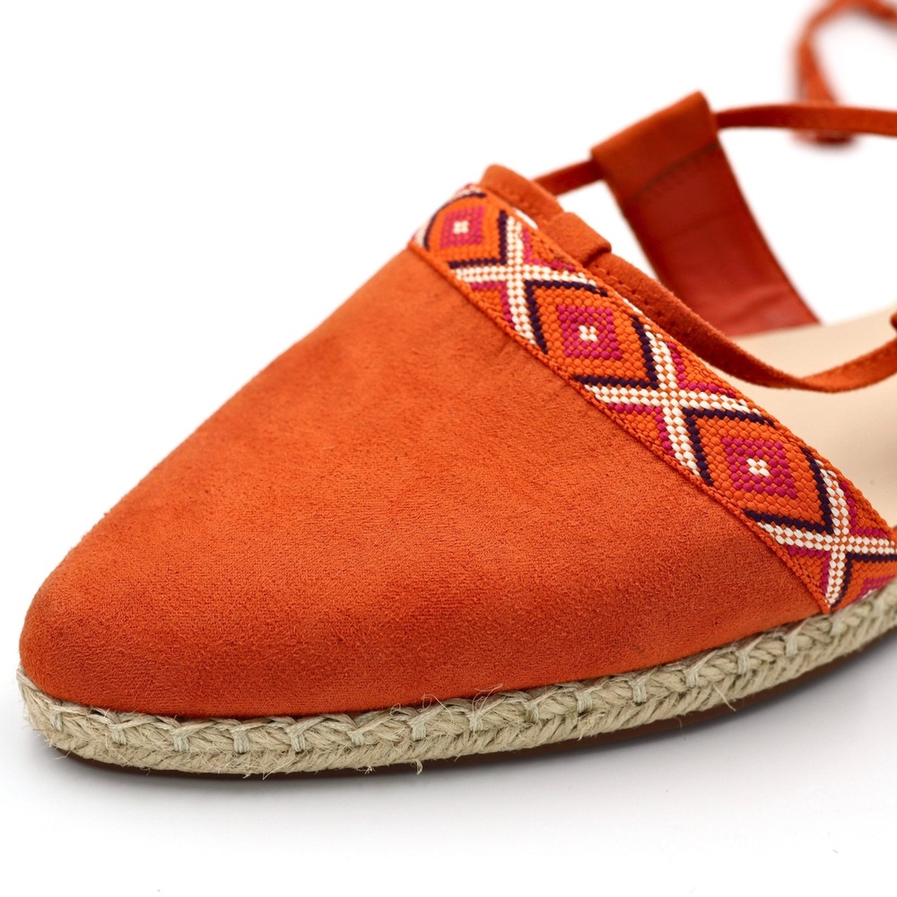 Nine West Espadrille Flats 9.5 Orange Boho Lace Up Tassel Summer Casual Shoes - Picture 9 of 13